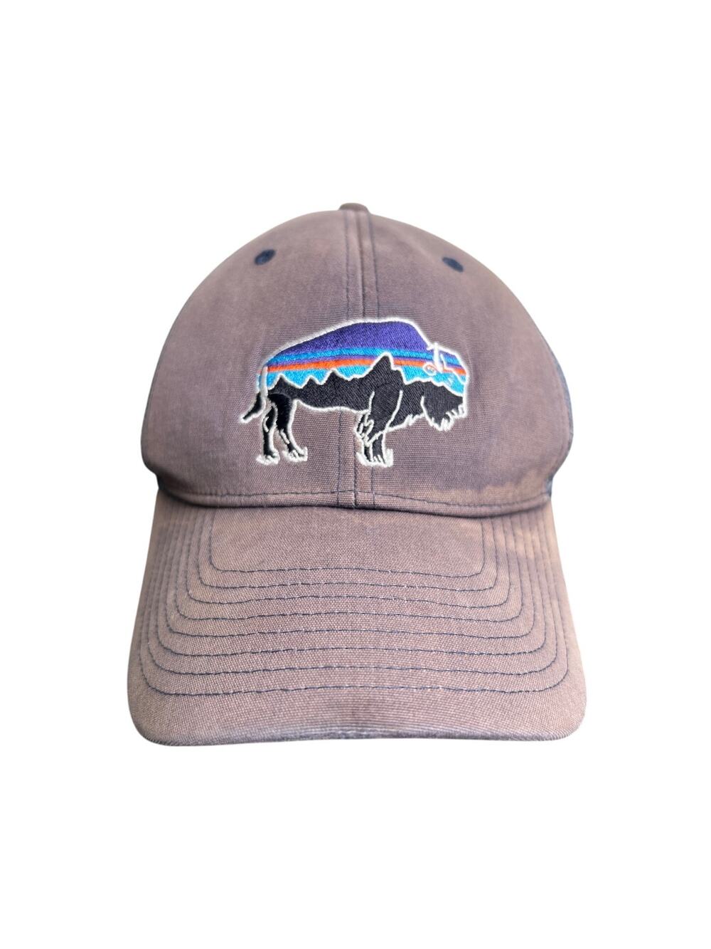 Patagonia Gray Hat Cap Snapback Multi Color Buffalo Bison Mountain Trucker Mesh